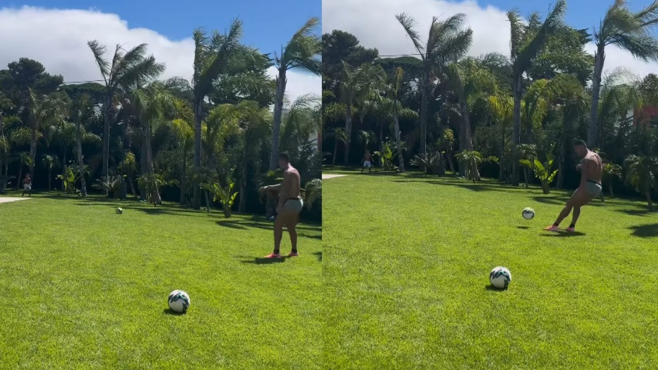 Georgina filma Ronaldo a joga futebol com o filho na casa em Cascais