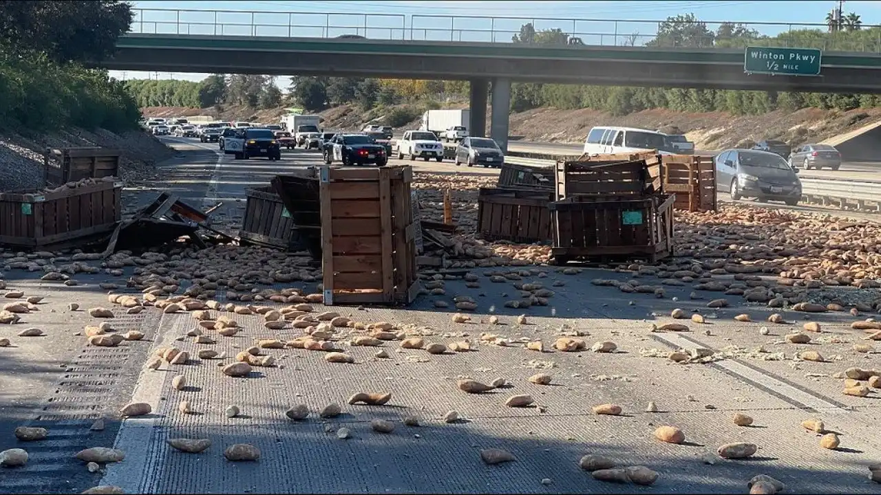 Camião com batatas-doces colide e fecha estrada. "Bloqueou todas as vias"