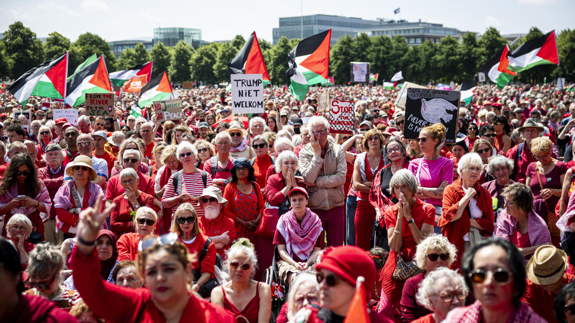 Milhares manifestam-se em Haia contra genocídio em Gaza. Veja as imagens