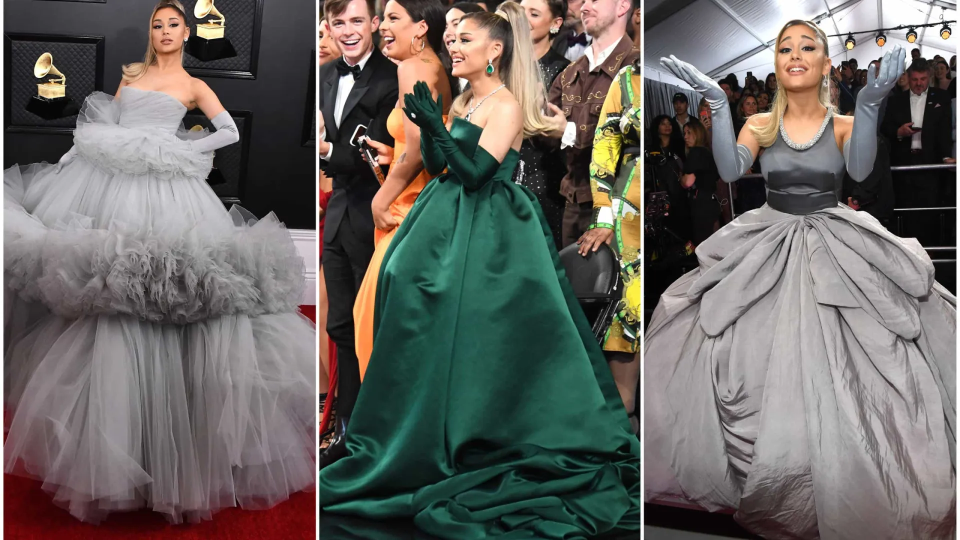 Os três looks de Ariana Grande nos Grammys 2020