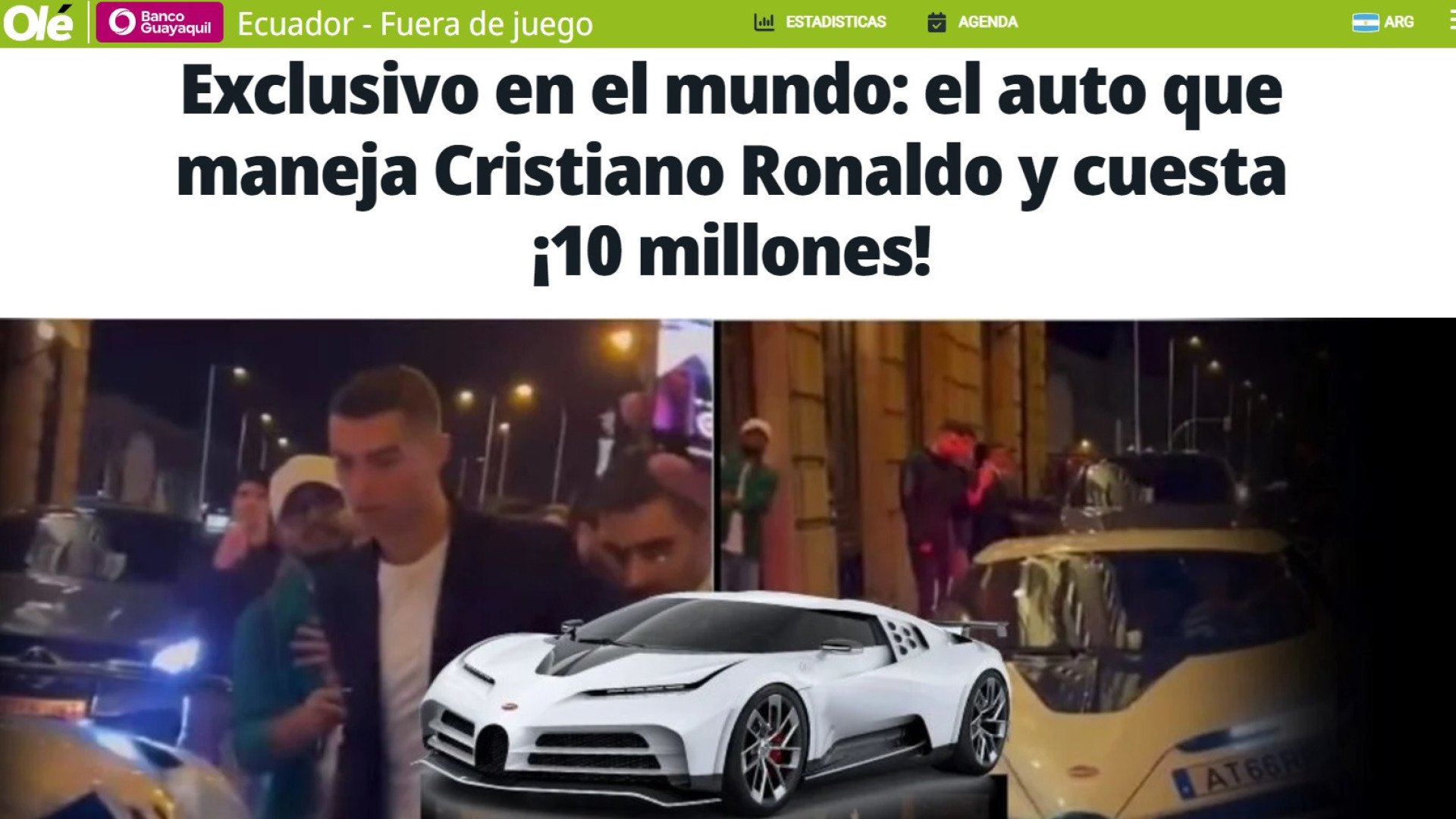 Ronaldo foi notícia em todo o mundo e a 'culpa' foi do Bugatti Centodieci