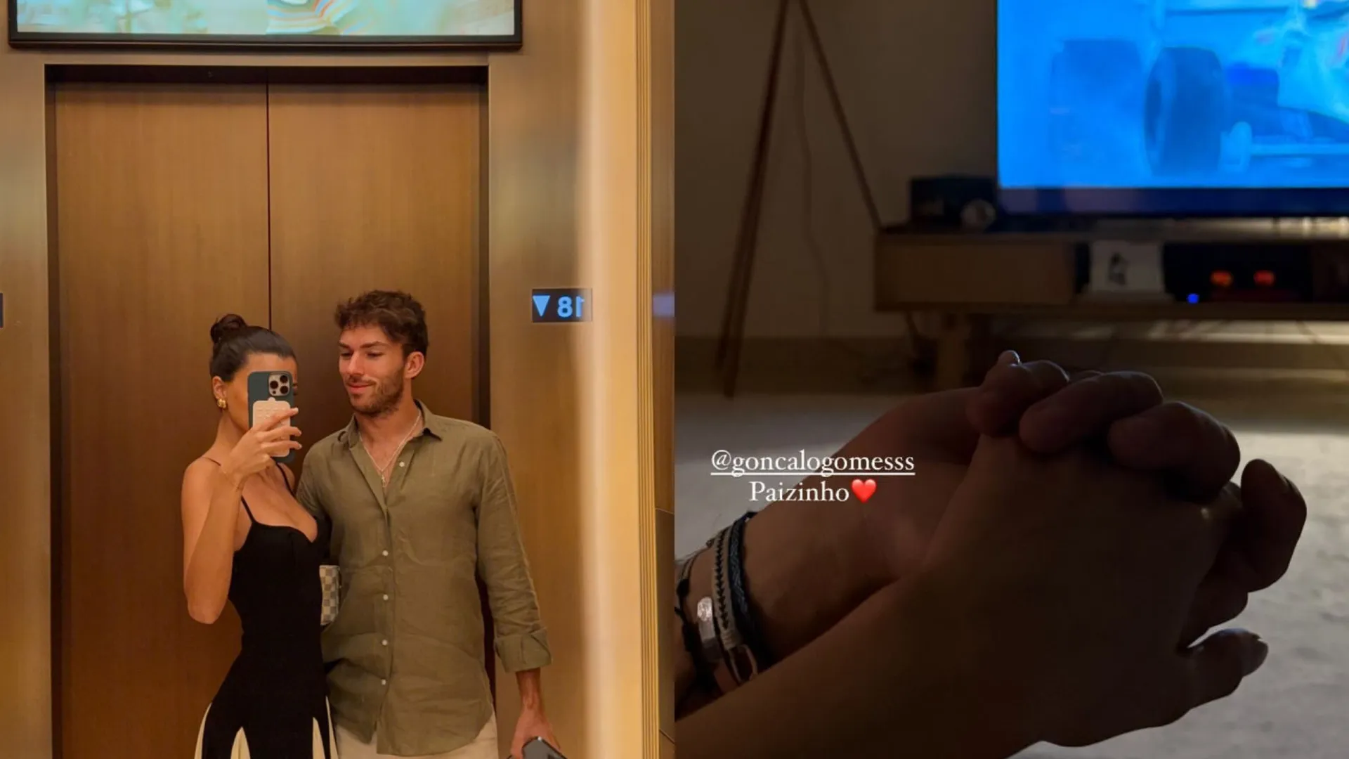 Francisca Cerqueira Gomes com o namorado (e o pai) no Dubai