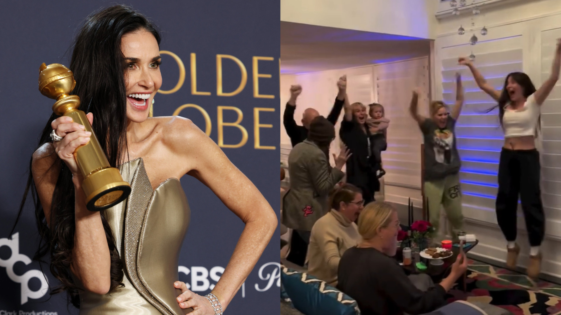 Vídeo. Família de Demi Moore reage ao seu primeiro Globo de Ouro