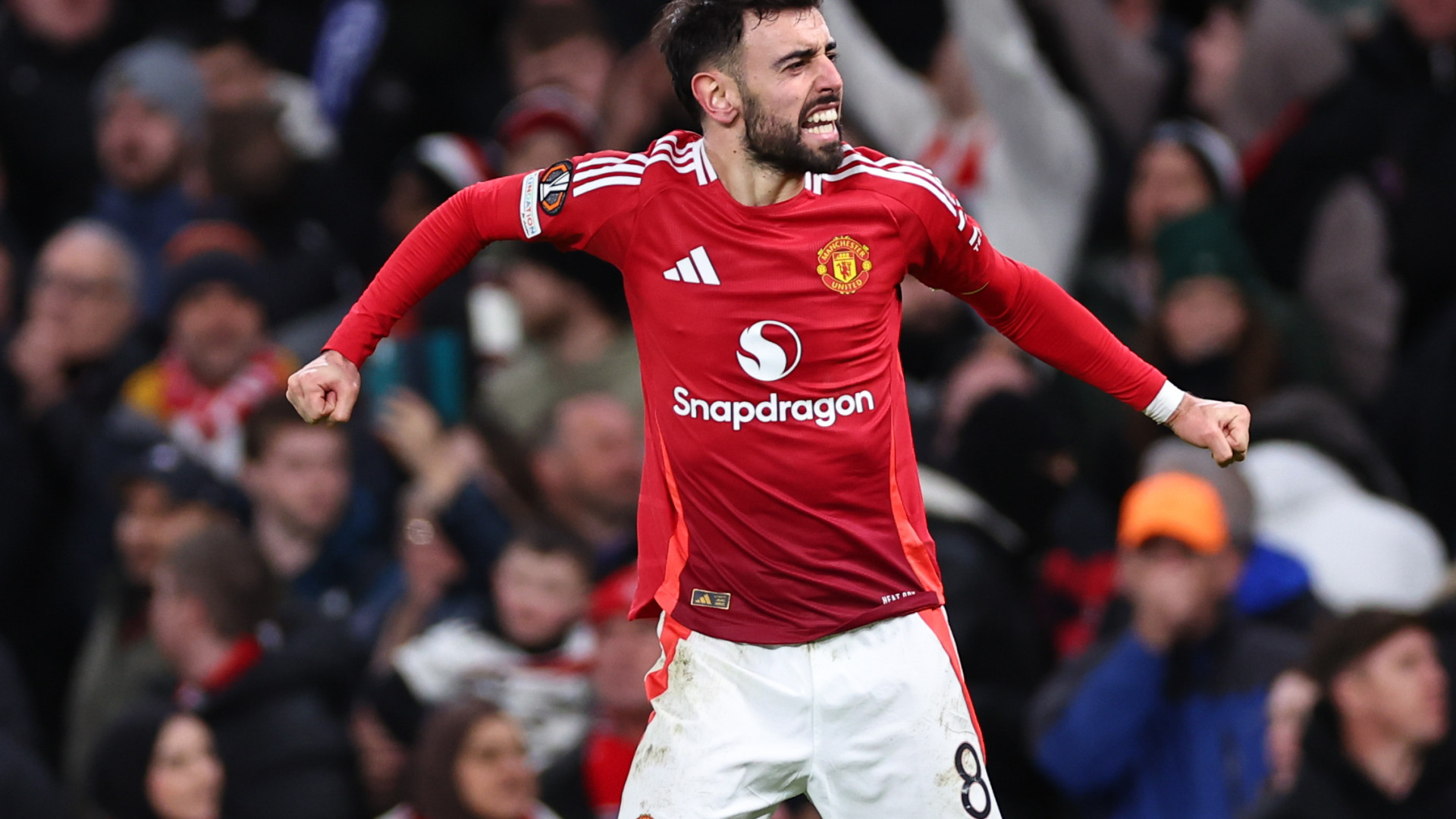 A reação de Bruno Fernandes após a vitória épica (e tardia) do United