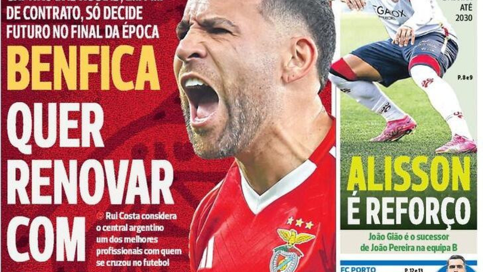 Por cá: Benfica quer renovar com Otamendi e Alisson reforça Sporting