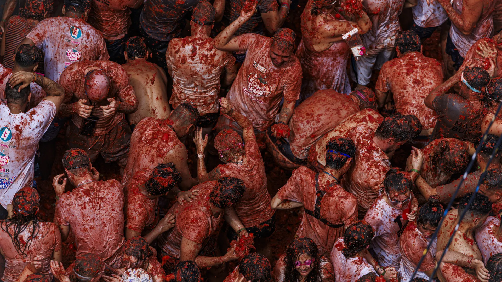 
                    Mais 120 toneladas de tomate 'pintaram' Buñol de vermelho. As imagens
                