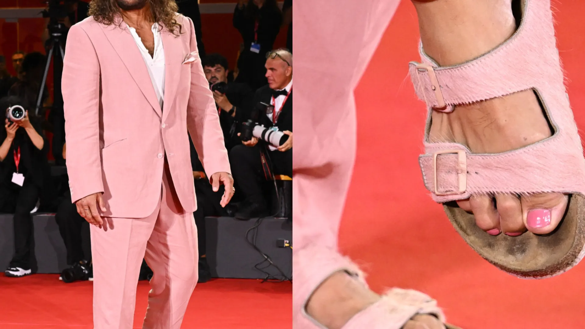 Jason Momoa escolhe cor de rosa 'da cabeça aos pés' em Veneza