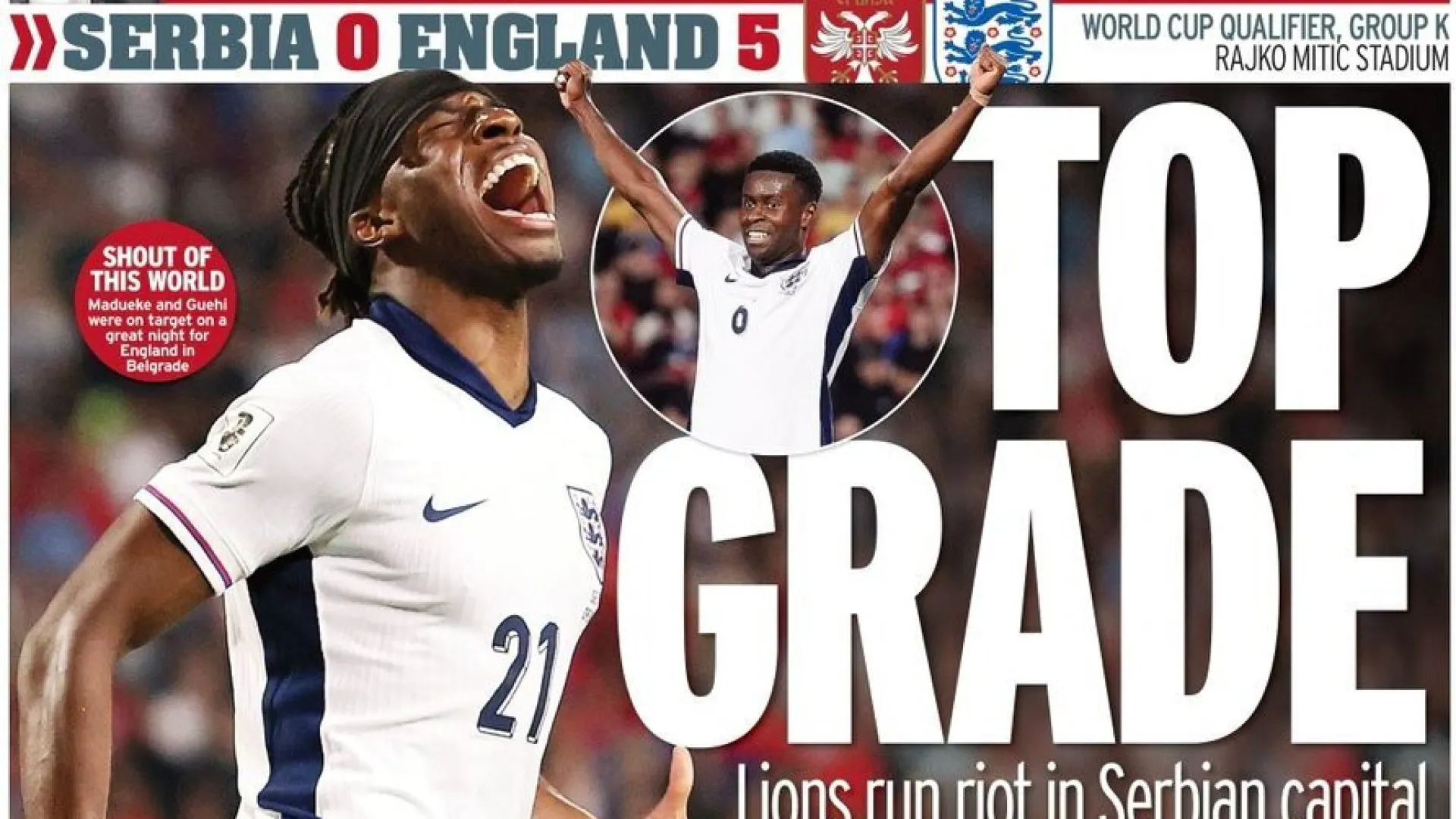
                    Lá fora: Inglaterra 'passeia' na Sérvia e Mbappé mostra sua nova 'face'
                