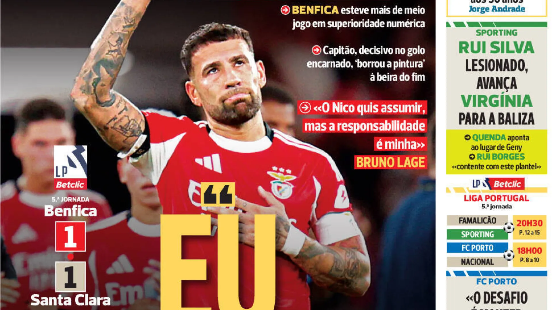 Por cá: Otamendi dá a cara pelo Benfica; FC Porto e Sporting aproveitam?