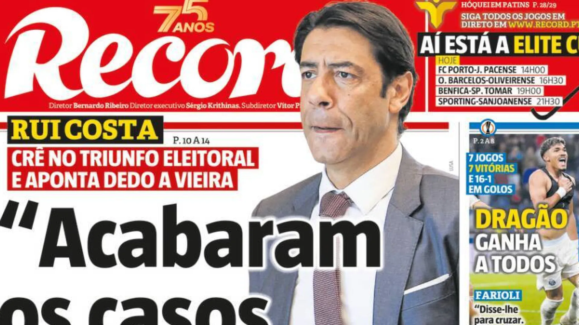 Por cá: Rui Costa defende-se das críticas e ninguém para o Dragão