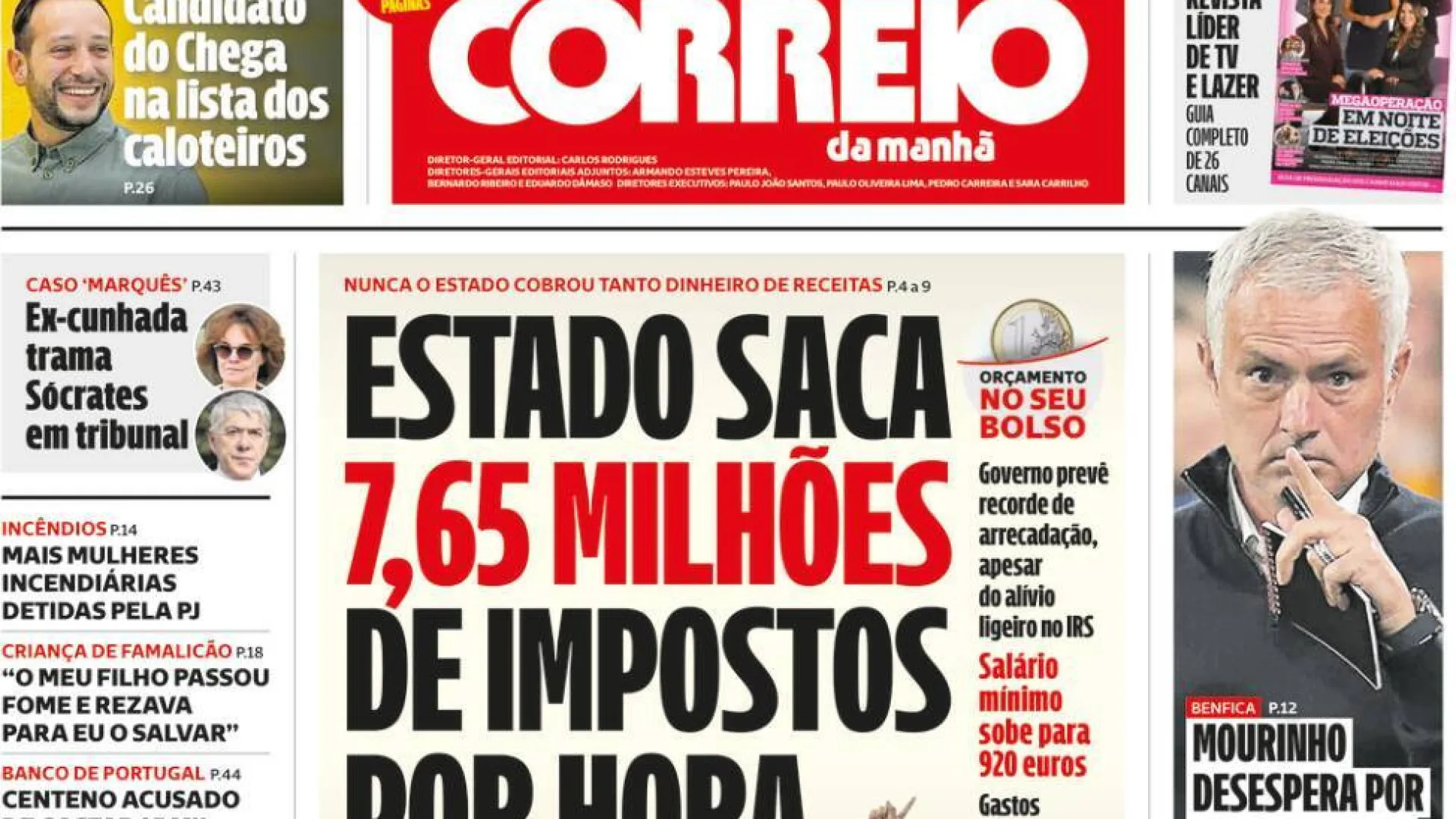 Hoje é notícia: Milhões de impostos/hora; Egas Moniz? Pavilhão é "perigo"