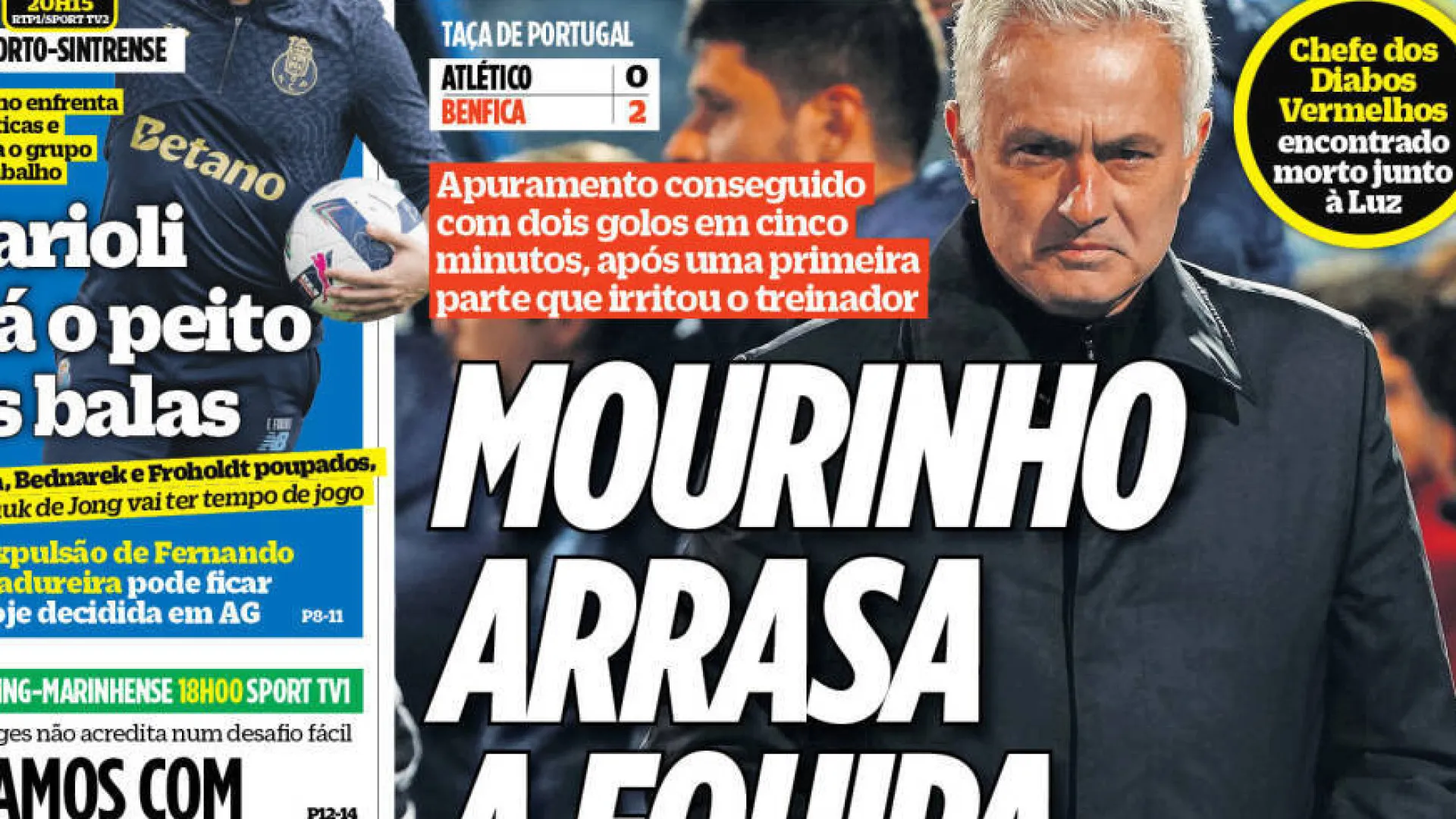 
                    Por cá: Mourinho arrasador, Farioli ironiza e Borges sem facilitismos 
                