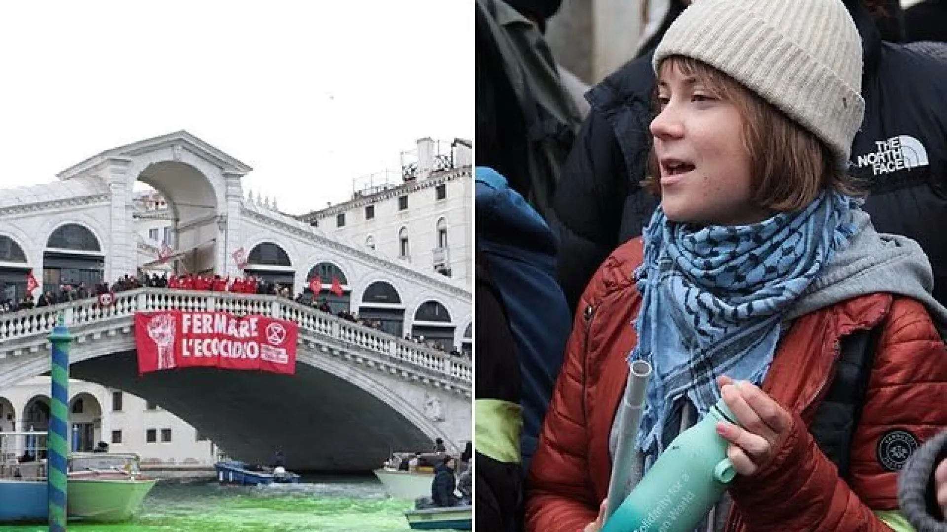 
                    Greta Thunberg banida de Veneza após despejar tinta no Grande Canal
                