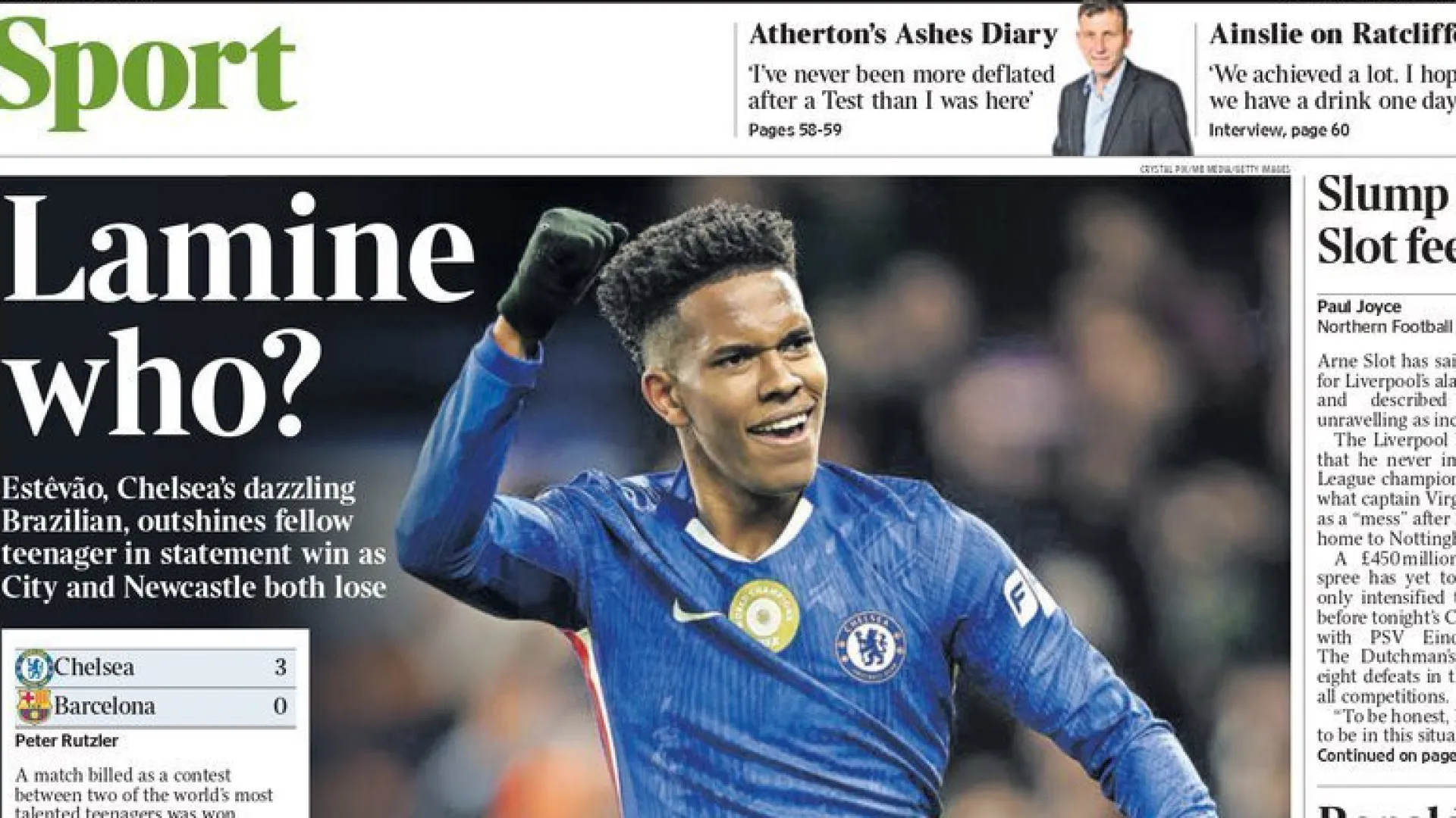 
                    Lá fora: Estêvão supera Yamal no 