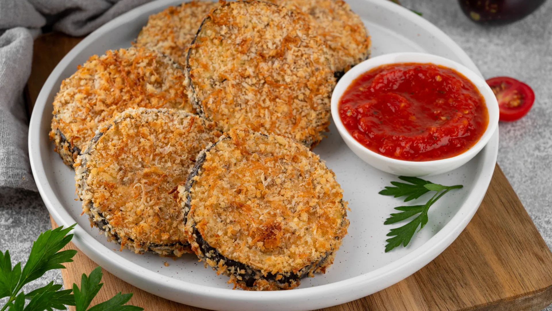 
                    A receita da 'carne' vegetariana de beringela panada na air fryer
                