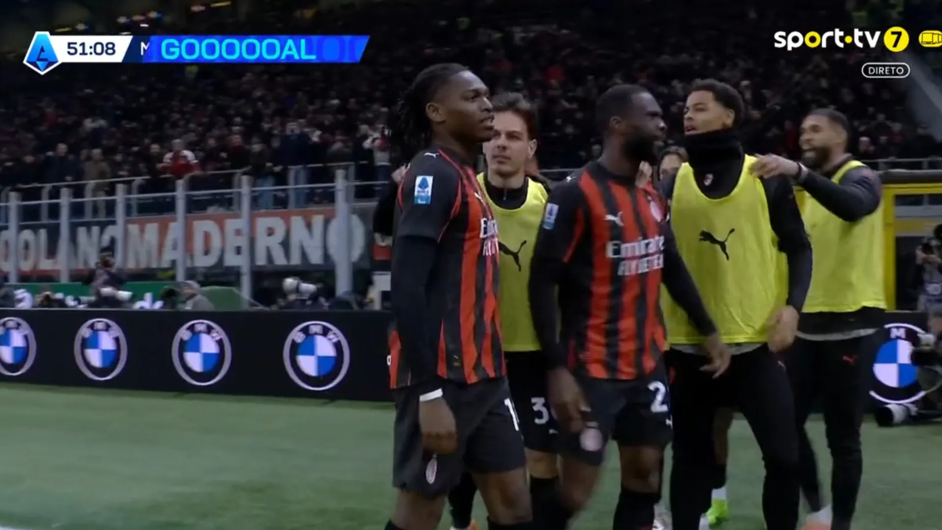 
                    O golo de Rafael Leão (após jogada coletiva) que decidiu o AC Milan-Lazio
                