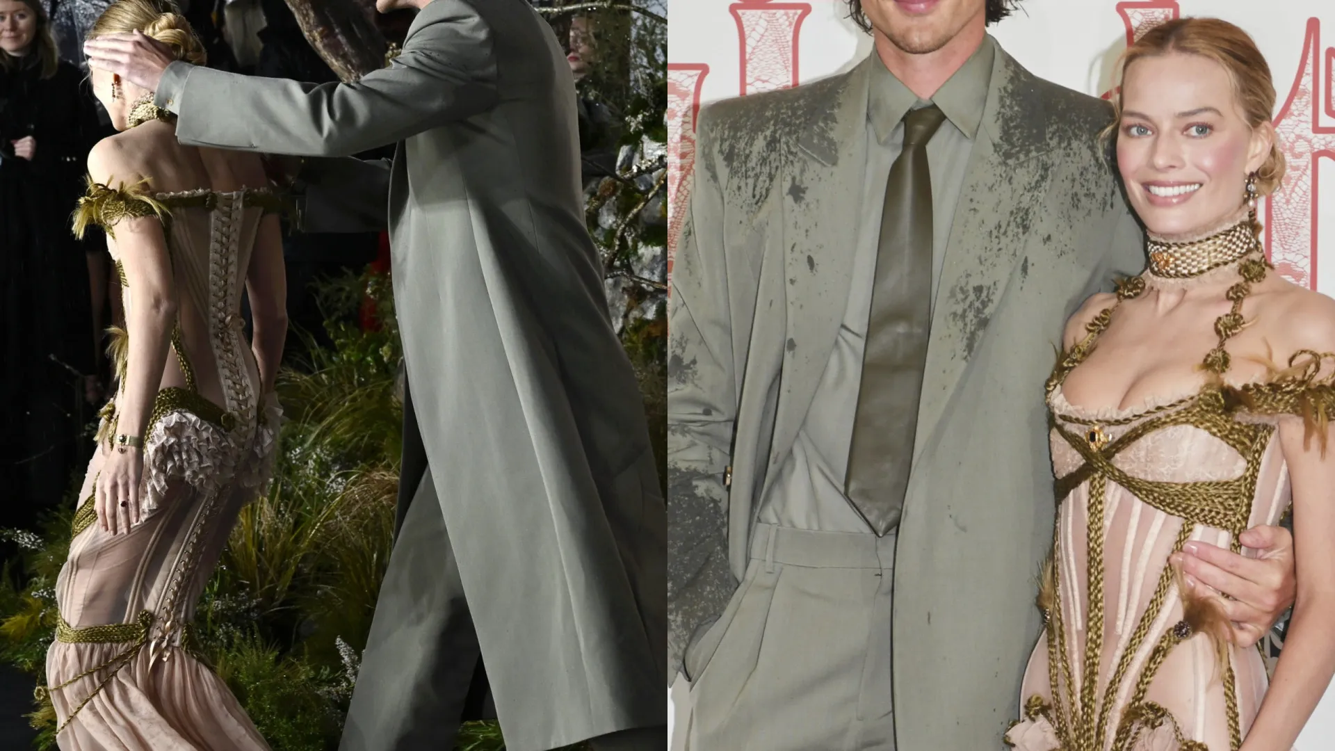 
                    O momento em que Jacob Elordi tenta proteger Margot Robbie da chuva
                