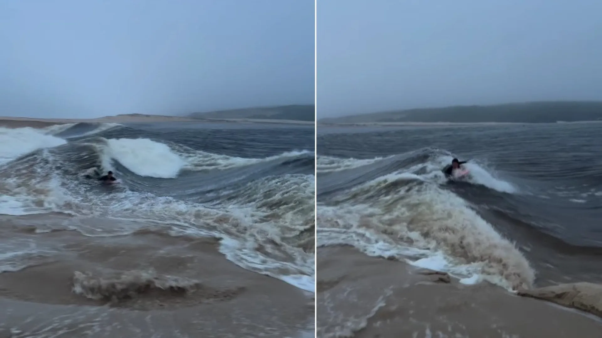 
                    Lagoa de Albufeira abriu ao mar e surfistas fizeram o... impensável
                