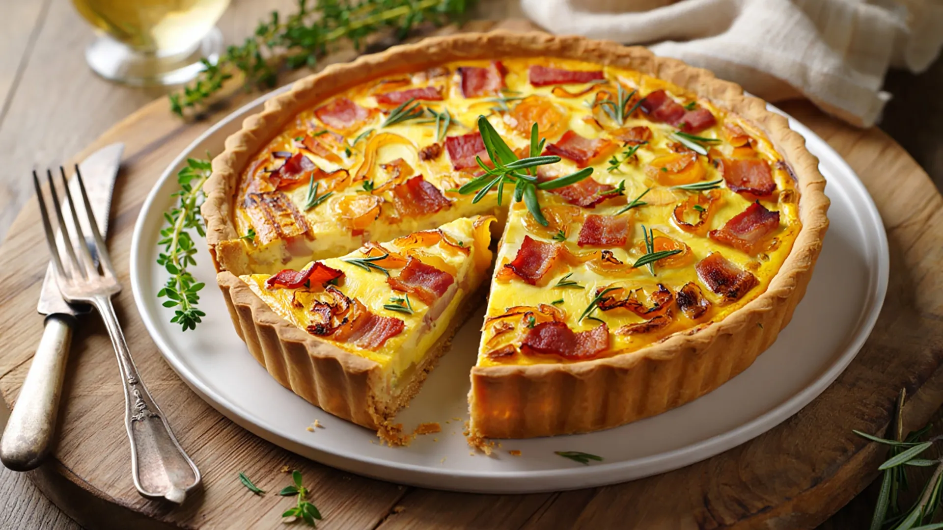 
                    Aproveite as sobras de frango e faça esta quiche com bacon. Eis a receita
                