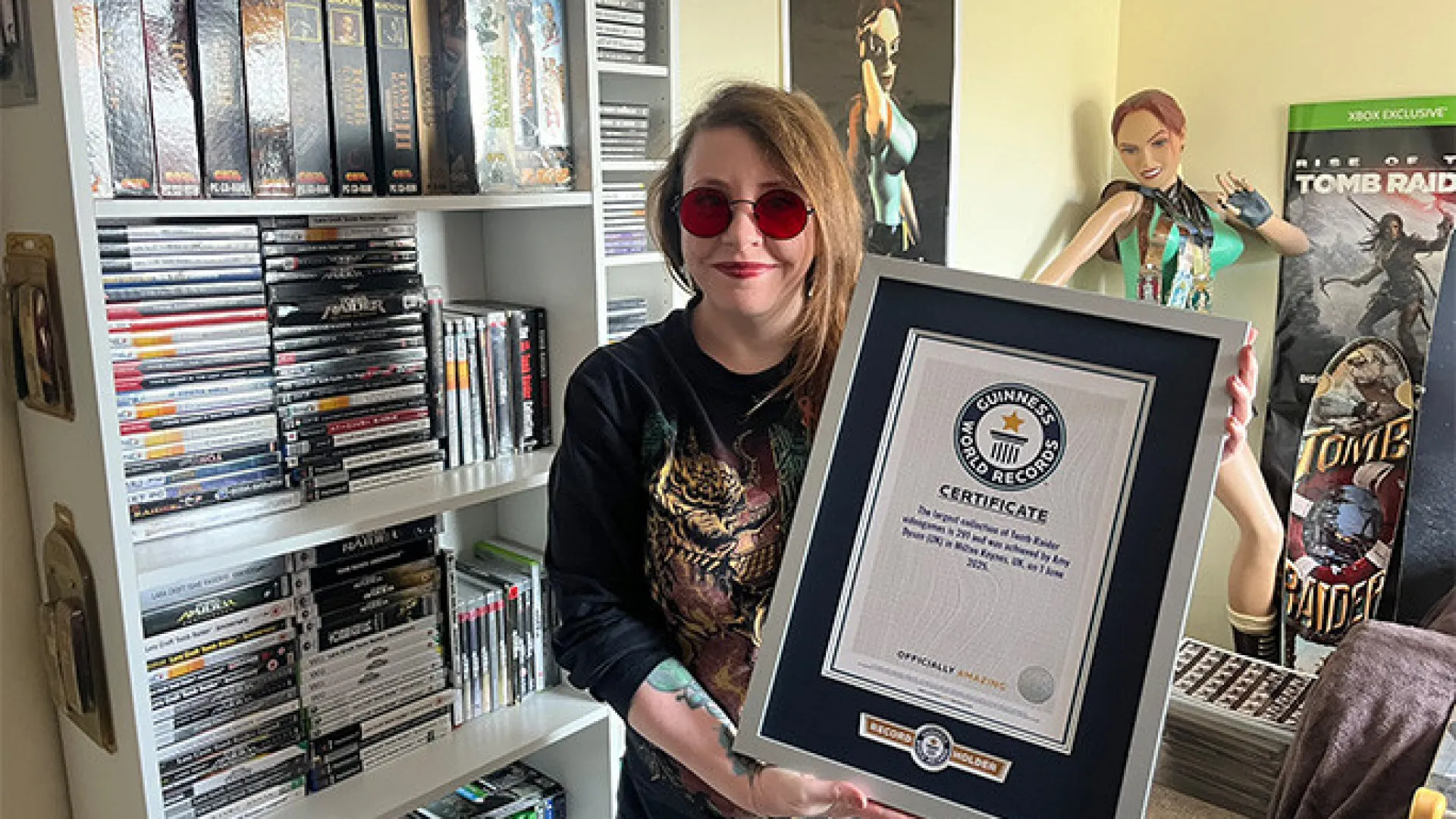 
                    Amy tem a maior coleção de jogos de Tomb Raider. Vale recorde do Guinness
                