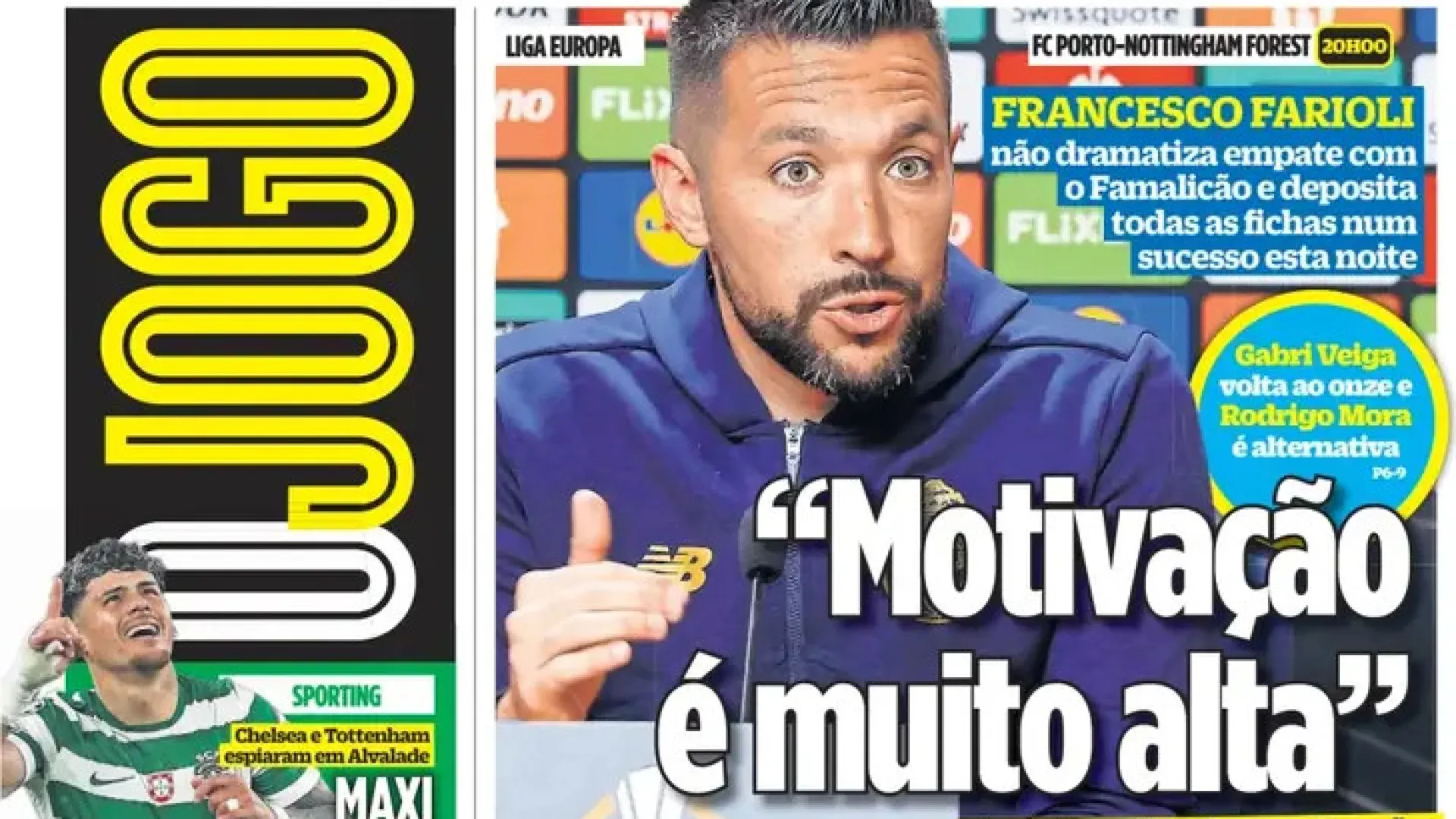 
                    Por cá: Rui Costa, Farioli e Sporting 