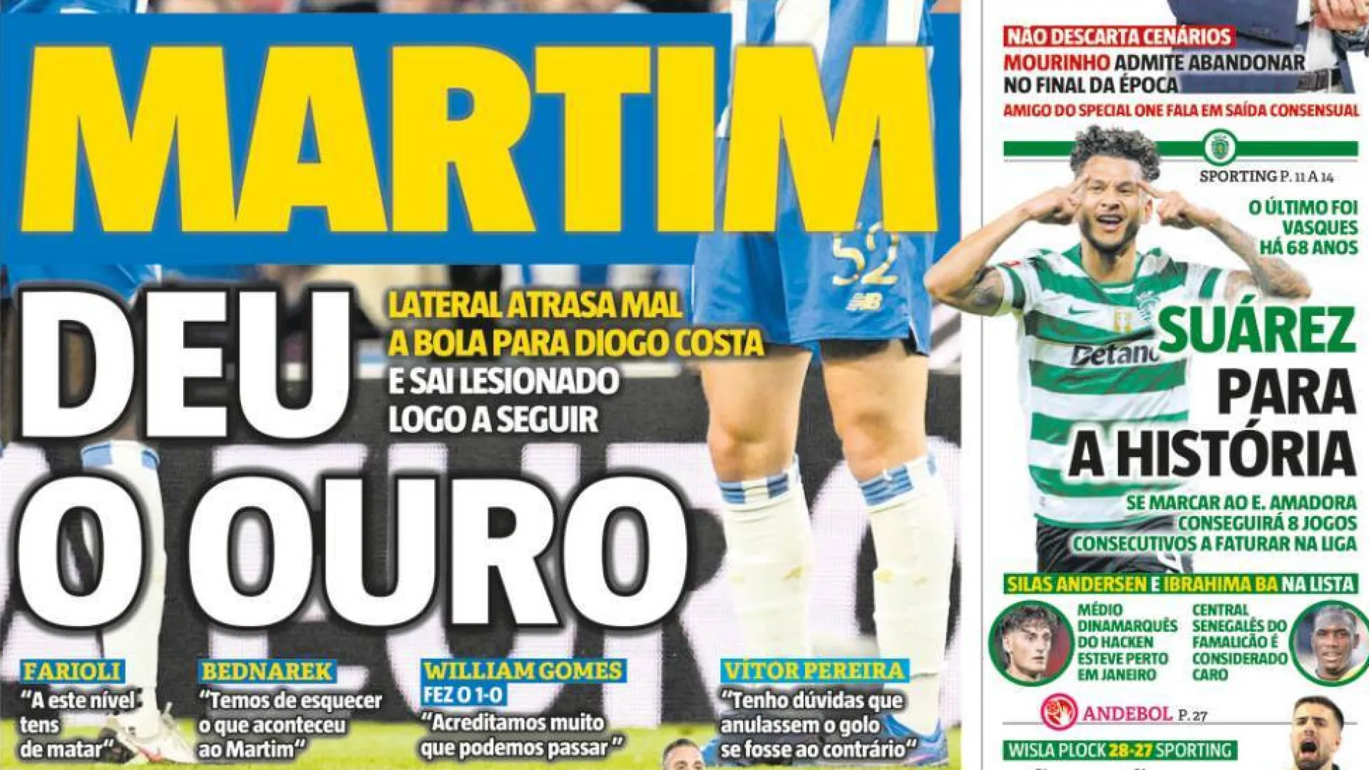 Por cá: Martim deu o ouro aos ingleses e Rui Costa avisa Mourinho