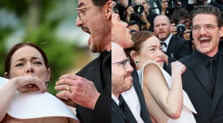 Emma Stone vive momento hilariante (e de pânico) em 'red carpet'