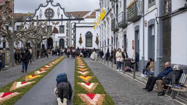 
                    Festival de flores e cor cobre Ponta Delgada na passagem do Santo Cristo
                