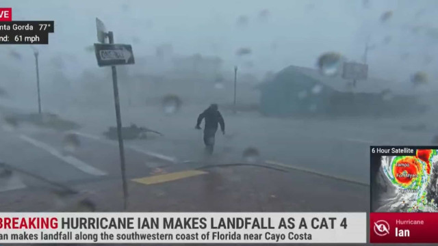 Repórter arrastado pelo vento em direto ao noticiar furacão Ian