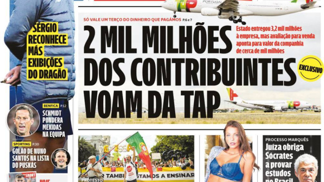 Hoje é notícia: Dois mil milhões voam da TAP; Casar à semana para poupar