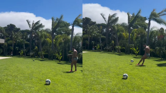 Georgina filma Ronaldo a jogar futebol com o filho na casa em Cascais