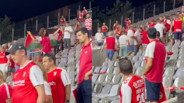 Adepta do Sp. Braga exibe bandeira da Palestina após jogo ante israelitas