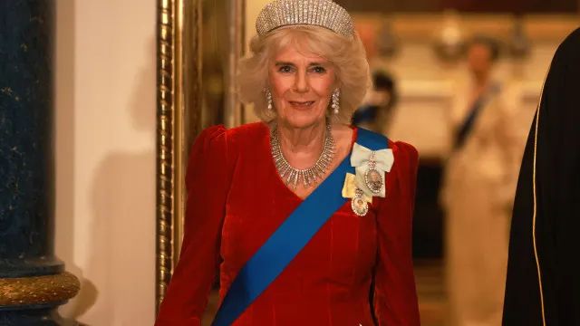 Este foi um dos visuais mais majestosos da rainha Camilla em 2024