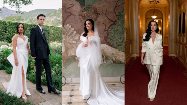 Não um, nem dois. Demi Lovato usou cinco looks para o casamento