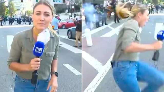 Jornalista atingida (em direto) por bala de borracha nos protestos de LA