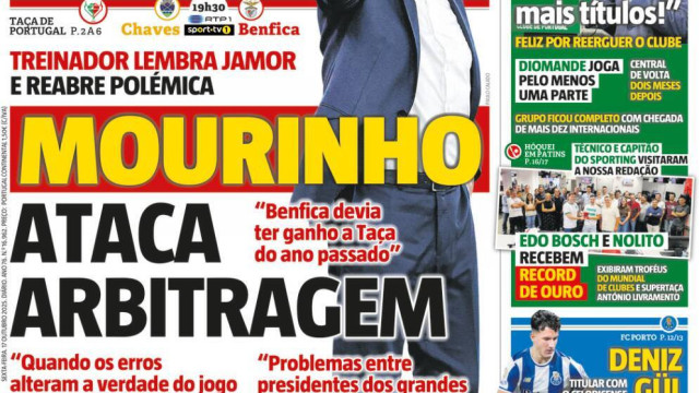 Por cá: Mourinho ataca arbitragem e cláusula de Inácio é para subir