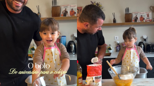 Que amor! Marco Costa e filha preparam juntos bolo de aniversário 