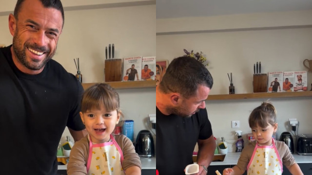 Que amor! Marco Costa e filha preparam juntos bolo de aniversário