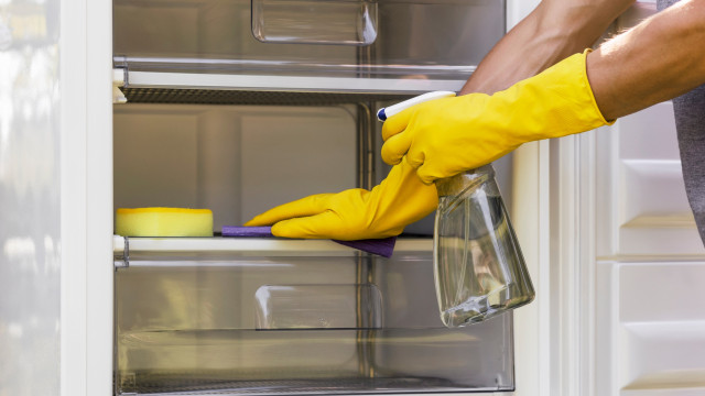 Como limpar o frigorífico com água com gás e cascas de maçã