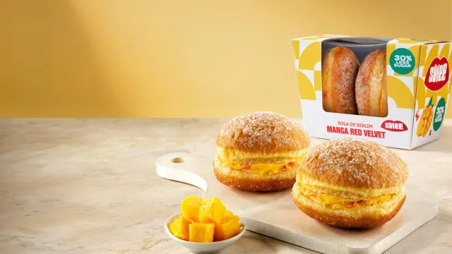 
                    Bola de Berlim de manga e red velvet? E estas têm menos 30% de açúcar
                
