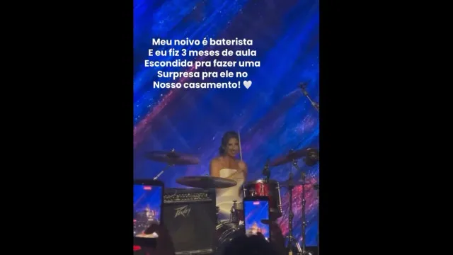 
                    Aprende bateria em 3 meses para surpreender noivo no casamento. Veja
                