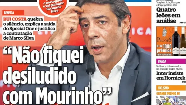 Por cá: Rui Costa não está "a dormir" e domina as manchetes