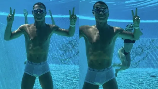 Foi dia de final do Mundial e CR7 estava como? Na piscina em casa