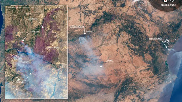 
                    Copernicus mostra imagem de satélite dos fogos em Espanha: 