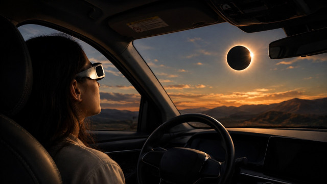 Ver eclipse no carro? Nem vidro escurecido é seguro sem óculos adequados