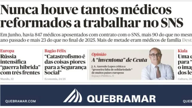 
                    Hoje é notícia: Recorde de reformados no SNS; Corridas ilegais aumentam
                
