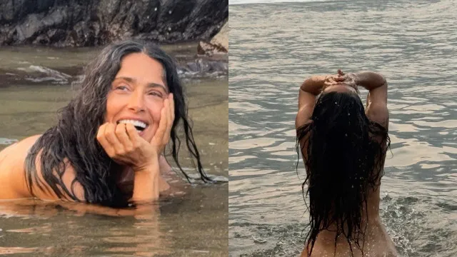 
                    Salma Hayek comemora aniversário com nudez. Atriz 
