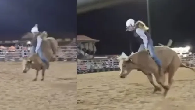 
                    Vídeo. Aos 14 anos, filha de Chris Hemsworth é campeã em... montar touro
                
