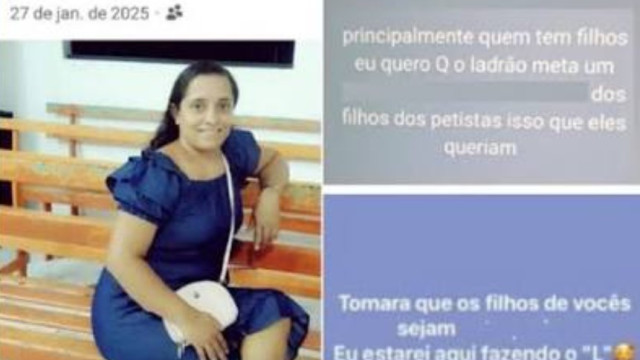 Professora incentiva violência sexual contra filhos de eleitores do Lula