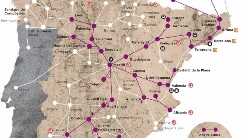 Rede ferroviária espanhola situa Vigo em Portugal e Lisboa a meio caminho